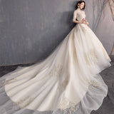 Court Wedding Dress 2025 New French Female Qidi Brides Mori Department Hepburn Simple Long Tail Vintage Sleeve HZ0517