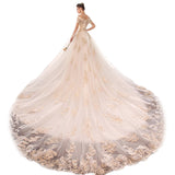 2025 New Bridal Shoulder Wedding Dress Is Thin And Simple Long Tail Hepburn Light Luxury Starry Wedding Dress Spring HZ0517