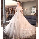 2025 New Bridal Shoulder Wedding Dress Is Thin And Simple Long Tail Hepburn Light Luxury Starry Wedding Dress Spring HZ0517