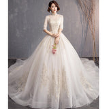 Court Wedding Dress 2025 New French Female Qidi Brides Mori Department Hepburn Simple Long Tail Vintage Sleeve HZ0517