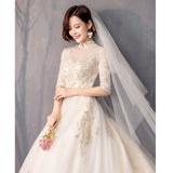Court Wedding Dress 2025 New French Female Qidi Brides Mori Department Hepburn Simple Long Tail Vintage Sleeve HZ0517