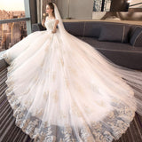 2025 New Bridal Shoulder Wedding Dress Is Thin And Simple Long Tail Hepburn Light Luxury Starry Wedding Dress Spring HZ0517