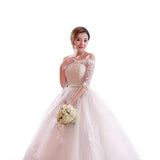 One-Word Shoulder Wedding Dress 2025 New Wedding Korean Version Of The Big-Size Bride In The Middle Sleeve Princess Thin Wedding Dress G18 HZ0517
