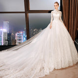Light Wedding Dress 2026 New Bridal Tailing Dream Net Red Long-Sleeved Court Style Light Wedding Dress HZ0517