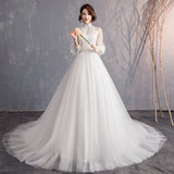 Mori Style Wedding Dress 2026 New French Retro Bridal Princess Long Tail Collar Long Sleeve Thin And Light Wedding Dress HZ0517