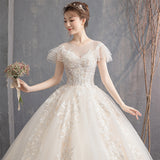 Main Light Wedding Dress 2026 New Bridal French Heavy Industry Hebenqidi Small Simple One-Word Shoulder Wedding Dress HZ0517