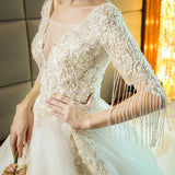 Wedding Dress Princess Long Tail Dress 2026 New Word Shoulder Short Sleeve Drag Tail Su Wedding Dress HZ0517