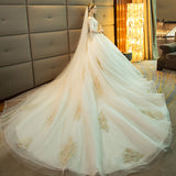 Wedding Dress Princess Long Tail Dress 2026 New Word Shoulder Short Sleeve Drag Tail Su Wedding Dress HZ0517