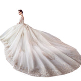 Wedding Dress 2026 New Bride Wedding Word Long-Tailed Long-Sleeved Princess Dream Thin Simple Wedding Dress HZ0517