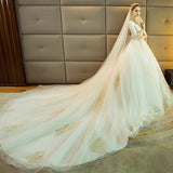 Wedding Dress Princess Long Tail Dress 2026 New Word Shoulder Short Sleeve Drag Tail Su Wedding Dress HZ0517