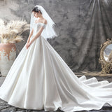 The Set Of Noodle Wedding Dress 2026 New Bride's Words And Shoulders Simple Heben Thin Small Son Mori Super Fairy Tail Wedding Dress HZ0517