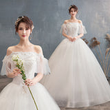 2025 New Supply Wedding Dress One-Word Shoulder Feather Sexy Lace Large Size Wedding Dress F50 HZ0517