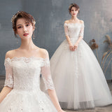 Wedding Dress Bridal Wedding Dress A Word Shoulder Sleeve Wedding Dress 2025 New Large-Size Wedding Dress F51 HZ0517