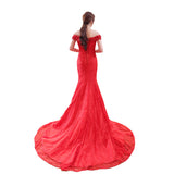 The New Bride's Word Shoulder-To-Shoulder Fish Tail Slim Showing Long And Long Tailed Large-Size Red Wedding Dress Direct Y02 HZ0517