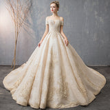 Main Wedding Dress 2025 New One-Word Princess Dream Bridal Dress Wedding Long Tail Super Fairy Starry Summer HZ0517