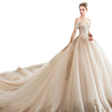French Wedding Dress 2025 New Bridal Small Champagne-Colored Drag Hepburn Retro Thin Super Fairy Thin HZ0517