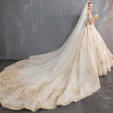 Main Wedding Dress 2025 New One-Word Princess Dream Bridal Dress Wedding Long Tail Super Fairy Starry Summer HZ0517