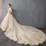 Main Wedding Dress 2025 New One-Word Princess Dream Bridal Dress Wedding Long Tail Super Fairy Starry Summer HZ0517