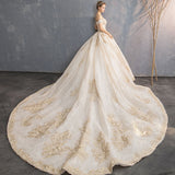 Main Wedding Dress 2025 New One-Word Princess Dream Bridal Dress Wedding Long Tail Super Fairy Starry Summer HZ0517