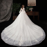 2025 New Court Bridal Shoulder Hepburn Thin Lace Super Fairy Dream Long Tail Wedding Dress HZ0517
