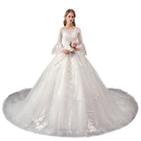 2025 New Court Bridal Shoulder Hepburn Thin Lace Super Fairy Dream Long Tail Wedding Dress HZ0517