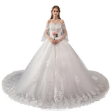 Large-Size Wedding Dress 2026 New Bride's Shoulder Size Lace Luxury Long Tail Shiny W36 HZ0517