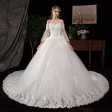 Large-Size Wedding Dress 2026 New Bride's Shoulder Size Lace Luxury Long Tail Shiny W36 HZ0517