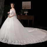 Large-Size Wedding Dress 2026 New Bride's Shoulder Size Lace Luxury Long Tail Shiny W36 HZ0517