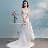 One-Word Shoulder Sen Shawl Dress Princess Slim Thin Fish Tail Tail Bridal Wedding Light Wedding Dress 2026 New HZ0517