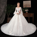 2025 New Court Bridal Shoulder Hepburn Thin Lace Super Fairy Dream Long Tail Wedding Dress HZ0517