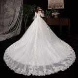 Large-Size Wedding Dress 2026 New Bride's Shoulder Size Lace Luxury Long Tail Shiny W36 HZ0517