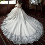 Main Wedding Dress Woman 2026 New Bride Word Shoulder Dragsen Super Fairy Dream Star Princess Light Wedding Dress HZ0517