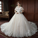 Main Wedding Dress Woman 2026 New Bride Word Shoulder Dragsen Super Fairy Dream Star Princess Light Wedding Dress HZ0517