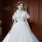 Main Wedding Dress Woman 2026 New Bride Word Shoulder Dragsen Super Fairy Dream Star Princess Light Wedding Dress HZ0517