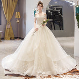 Light Wedding Dress 2026 New Bridal Tailing Dream Shoulder He Law Style Mori Super Fairy Simple Wedding Dress HZ0517