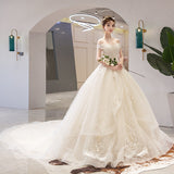 Light Wedding Dress 2026 New Bridal Tailing Dream Shoulder He Law Style Mori Super Fairy Simple Wedding Dress HZ0517