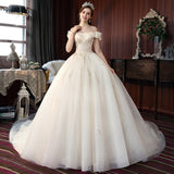 One-Word Shoulder Wedding Dress 2026 New Bridal Main Yarn French Style Tail Dream Simple Thin Spring Light Wedding Dress HZ0517