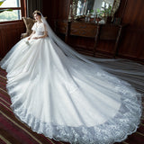 Main Wedding Dress Woman 2026 New Bride Word Shoulder Dragsen Super Fairy Dream Star Princess Light Wedding Dress HZ0517