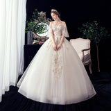 Supply Of Wedding Dress 2025 New Large-Size Shoulder-To-Shoulder Line Super Fairy Bridal Champagne Wedding Dress F62 HZ0517