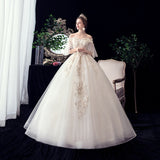 Supply Of Wedding Dress 2025 New Large-Size Shoulder-To-Shoulder Line Super Fairy Bridal Champagne Wedding Dress F62 HZ0517