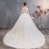 Bride Long Tail 2025 New Long-Sleeved Lace Repair Large Court Transparent Wedding Dress HZ0517