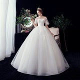 Wedding New Word Shoulder Sleeve Bride Together Large Size Thin Lace Wedding Dress Spring F59 HZ0517
