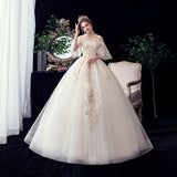 Supply Of Wedding Dress 2025 New Large-Size Shoulder-To-Shoulder Line Super Fairy Bridal Champagne Wedding Dress F62 HZ0517