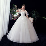 Wedding New Word Shoulder Sleeve Bride Together Large Size Thin Lace Wedding Dress Spring F59 HZ0517
