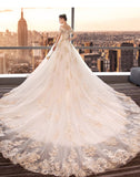 2025 New Bridal Shoulder Wedding Dress Is Thin And Simple Long Tail Hepburn Light Luxury Starry Wedding Dress Spring HZ0517