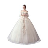 Supply Of Wedding Dress 2025 New Large-Size Shoulder-To-Shoulder Line Super Fairy Bridal Champagne Wedding Dress F62 HZ0517