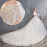 2025 New One-Word Court Super Fairy Dream Wedding Dress With Champagne Long Tail Wedding Dress W24 HZ0517
