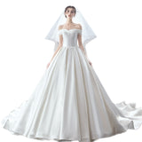 The Set Of Noodle Wedding Dress 2026 New Bride's Words And Shoulders Simple Heben Thin Small Son Mori Super Fairy Tail Wedding Dress HZ0517
