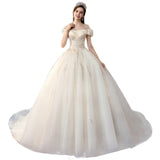 One-Word Shoulder Wedding Dress 2026 New Bridal Main Yarn French Style Tail Dream Simple Thin Spring Light Wedding Dress HZ0517