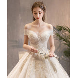 Wedding Dress 2025 New One-Word Princess Dream Court Bride Large Code Super Fairy Star Long Tail W37 HZ0517